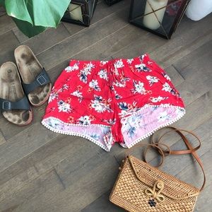 Hollister-Red Floral Print Shorts